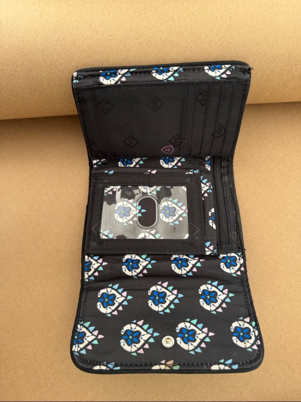Vera Bradley Navy Floral Quilted Fold-Over Wallet with Purple & Teal Accents - Picture 3 of 12